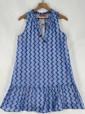 Oliphant Tiered Sleeveless Mini Dress ZigZag Striped Cotton Ruffle‎ Tie Neck